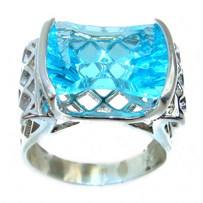 Poseidon Swiss Blue Topaz .925 Sterling Silver handmade Ring size 10 1/4