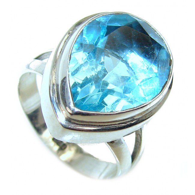 Poseidon Swiss Blue Topaz .925 Sterling Silver handmade Ring size 7 1/4