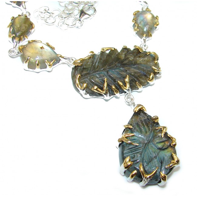 Great Quality carved Labradorite 18K Gold over .925 Sterling Silver handcrafted necklace