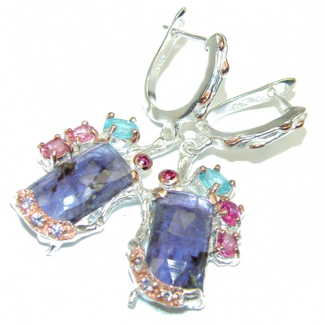 Secret Beauty Purple Iolite 2 tones .925 Sterling Silver handcrafted earrings