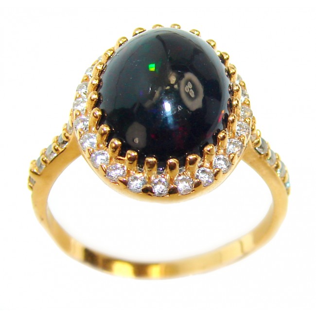 Vintage Design 10.6ctw Genuine Black Opal 18K Gold over .925 Sterling Silver handmade Ring size 5 3/4