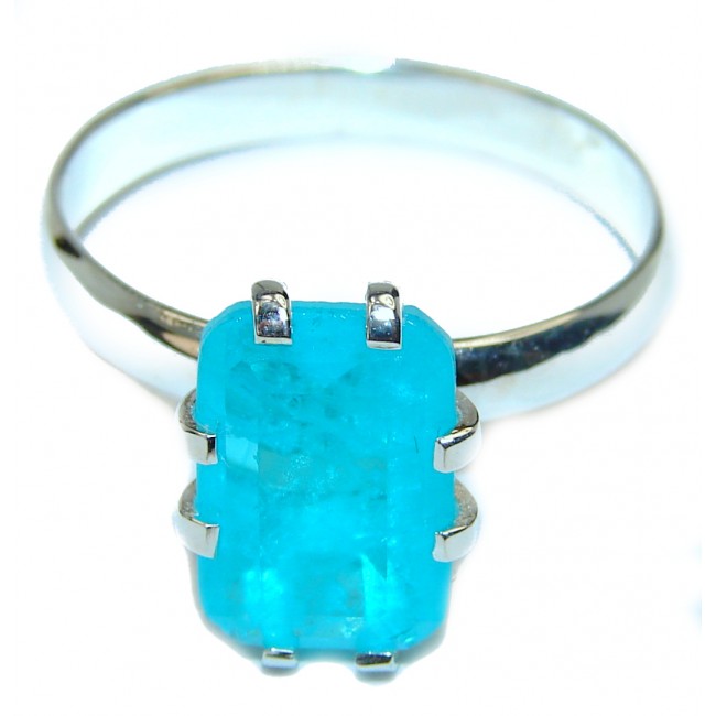 Emerald Cut 5.6ctw Paraiba Tourmaline .925 Sterling Silver handcrafted Statement Ring size 9 3/4