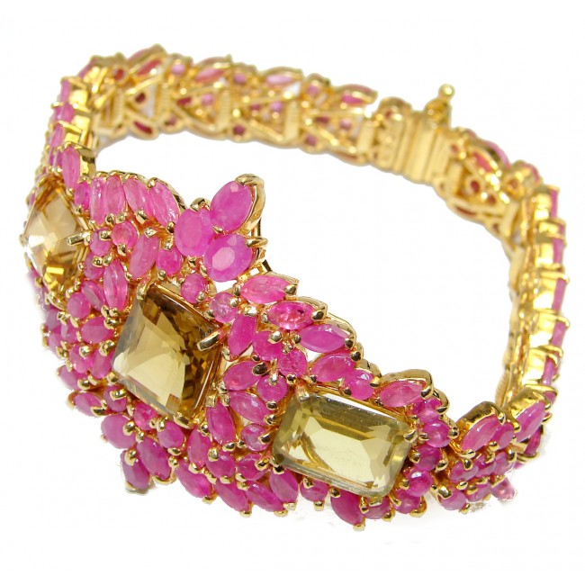 Luxury Victorian Style Authentic Ruby 18K Gold over .925 Sterling Silver handmade Bracelet