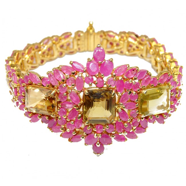 Luxury Victorian Style Authentic Ruby 18K Gold over .925 Sterling Silver handmade Bracelet