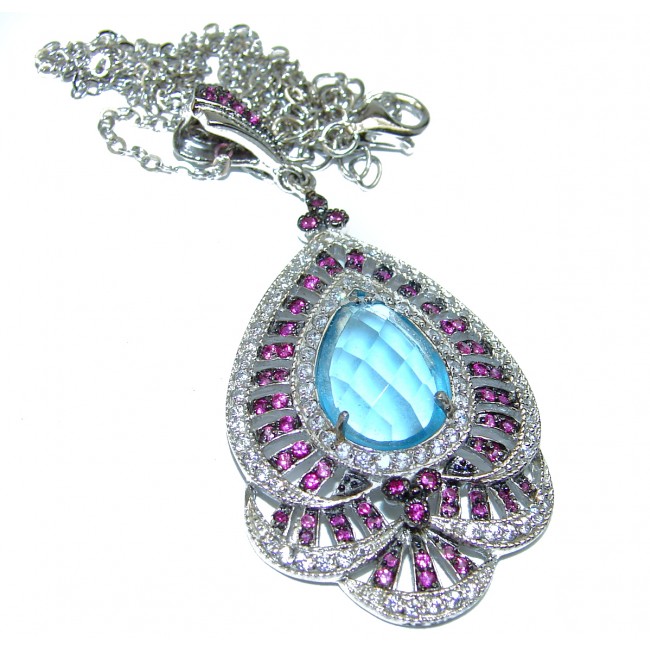 Luxury Swiss Blue Topaz .925 Sterling Silver handcrafted necklace