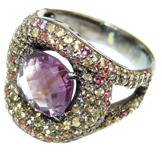 Purple Beauty 11.5 carat Amethyst black rhodium over .925 Sterling Silver Ring size 9
