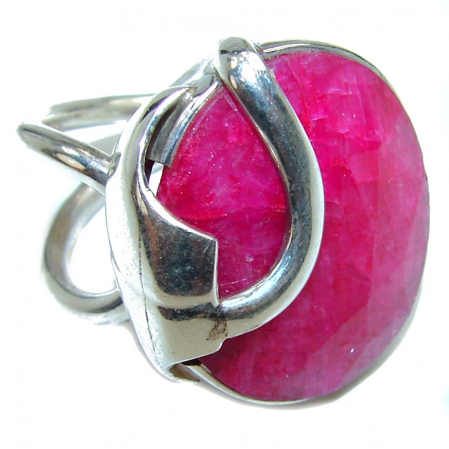 Genuine Ruby .925 Sterling Silver handmade Cocktail Ring s. 9 adjustable