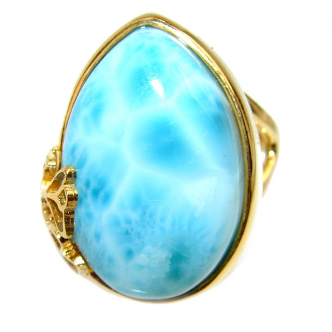Natural Larimar 14K Gold over .925 Sterling Silver handcrafted Ring s. 6 1/4