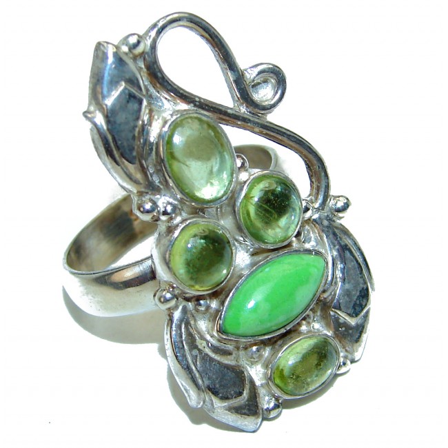 Green Turquoise .925 Sterling Silver handcrafted ring; s. 7 1/2