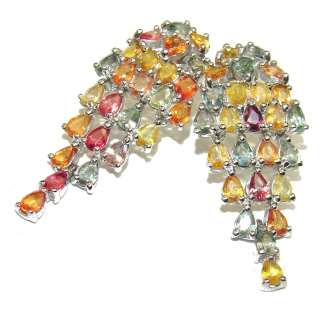 Incredible victorian style multi color Sapphire .925 Sterling Silver earrings
