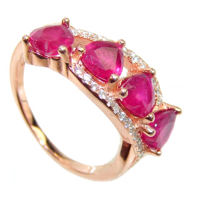 Falling in Love Red Ruby 14K Gold over .925 Sterling Silver handmade Cocktail Ring s. 6