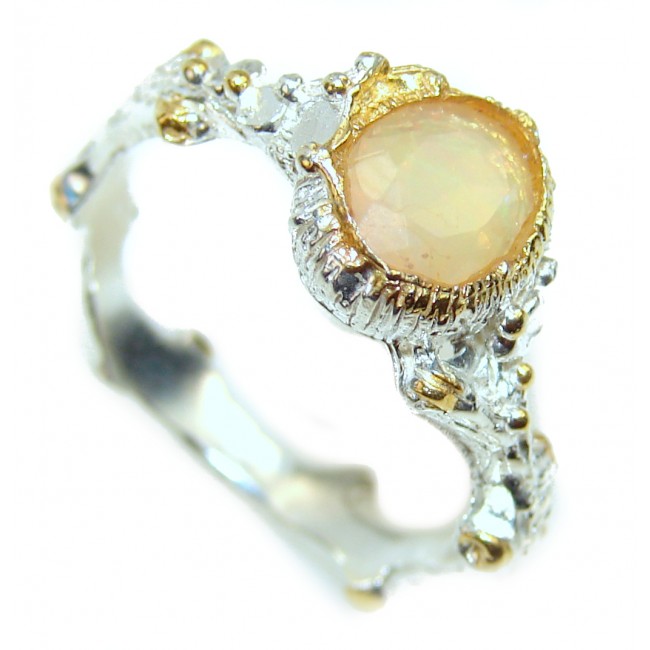 3.5 carat Ethiopian Opal 18k yellow Gold over .925 Sterling Silver handcrafted ring size 8