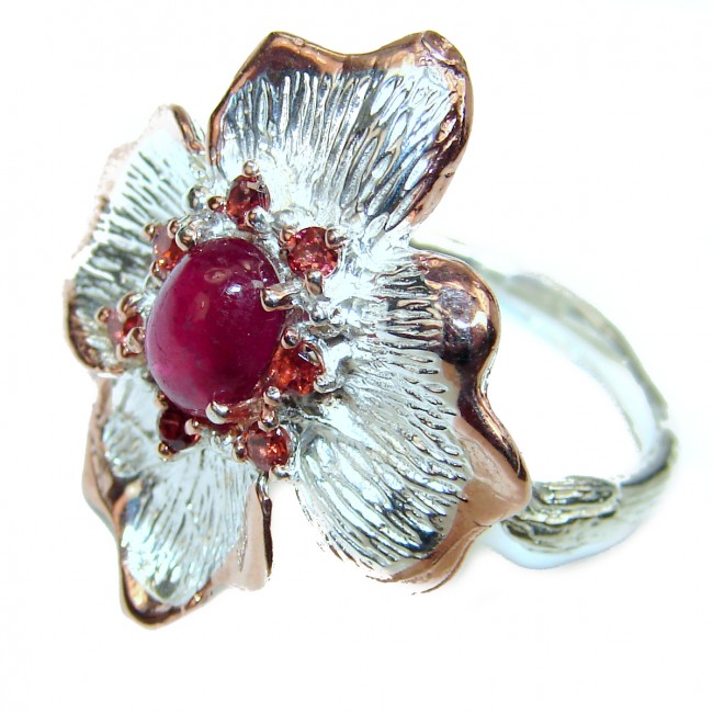 Great quality unique Ruby 18K Gold over .925 Sterling Silver handcrafted Ring size 8 1/4