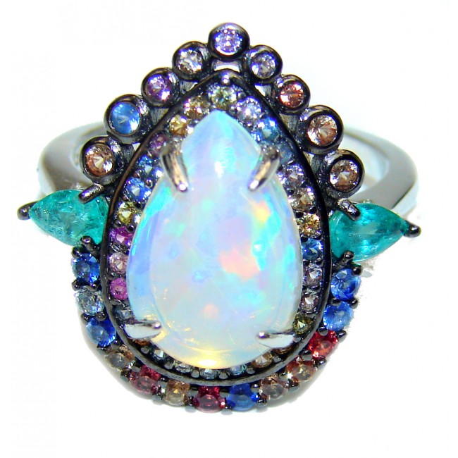 Special White Ethiopian Opal .925 Sterling Silver handmade ring s. 7