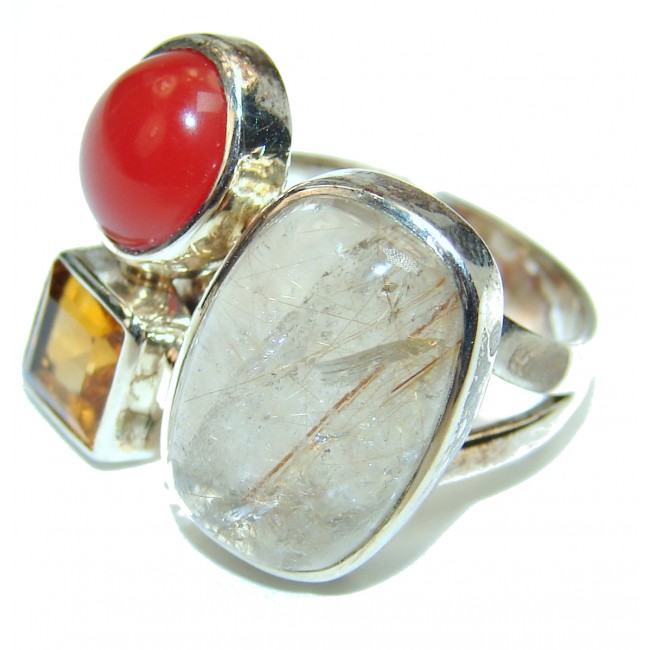 Best quality Golden Rutilated Quartz .925 Sterling Silver handcrafted Ring Size 7 adjustable