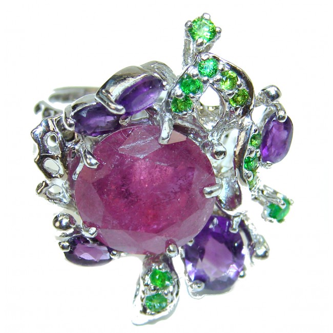 Victorian Style Ruby .925 Sterling Silver ring; s. 8