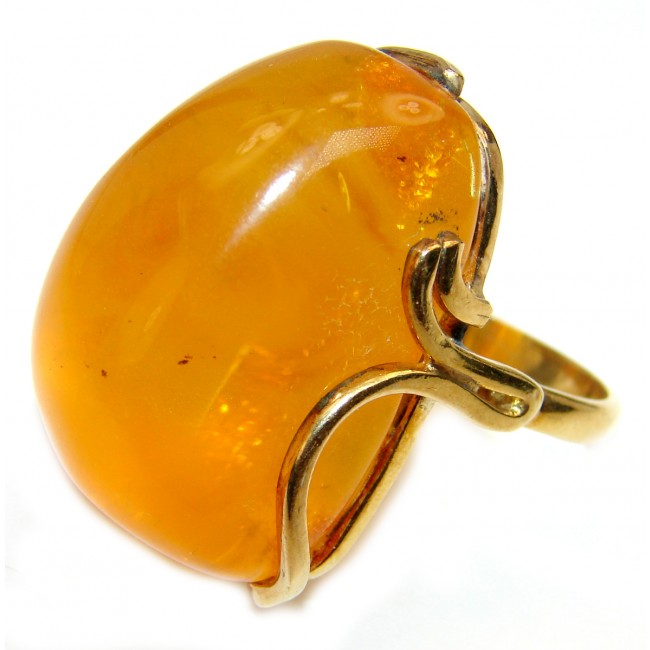 Authentic rare Butterscotch Baltic Amber 14 K Gold over .925 Sterling Silver handcrafted ring; s. 9