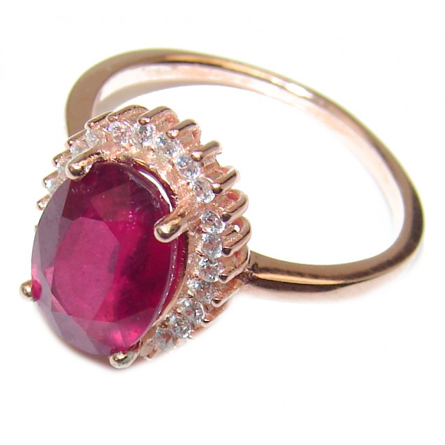Great quality unique Ruby 18K Rose Gold over .925 Sterling Silver handcrafted Ring size 6 1/4
