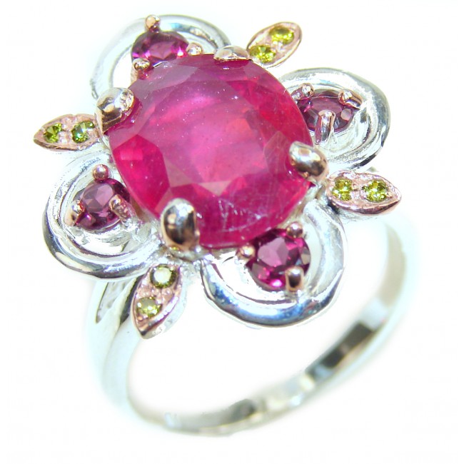 Great quality unique Ruby 18K Rose Gold over .925 Sterling Silver handcrafted Ring size 9