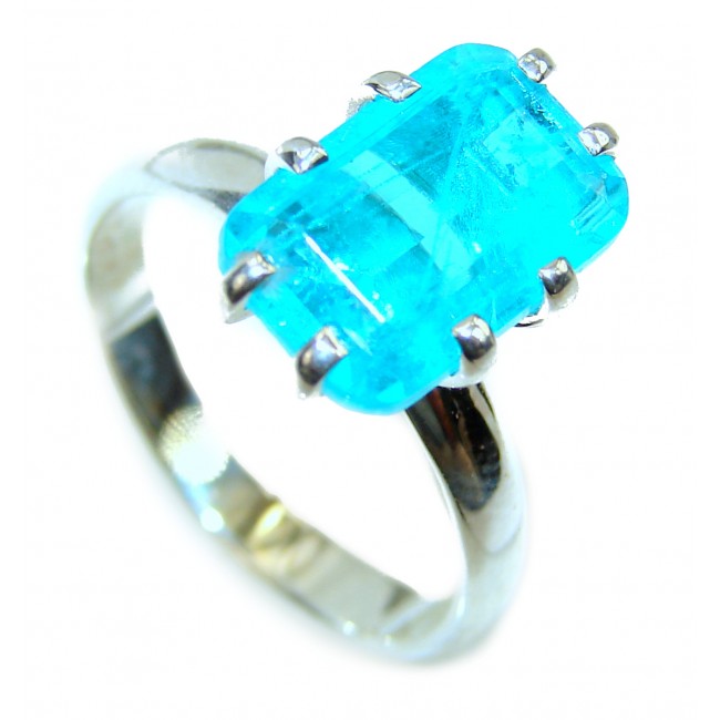 Emerald Cut 5.6ctw Paraiba Tourmaline .925 Sterling Silver handcrafted Statement Ring size 6 3/4