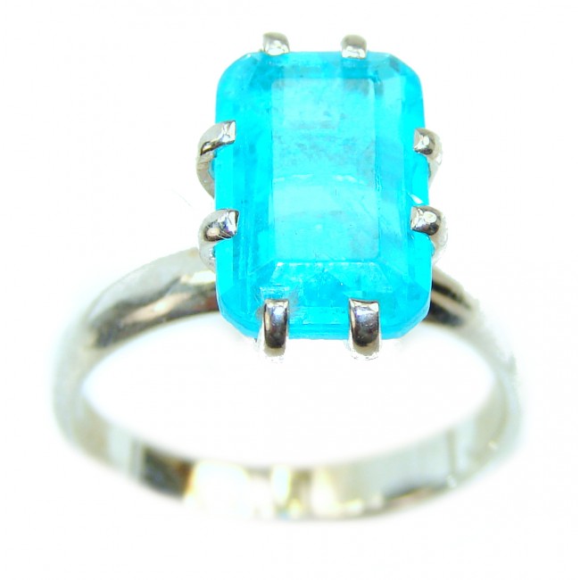 Emerald Cut 5.6ctw Paraiba Tourmaline .925 Sterling Silver handcrafted Statement Ring size 6 3/4