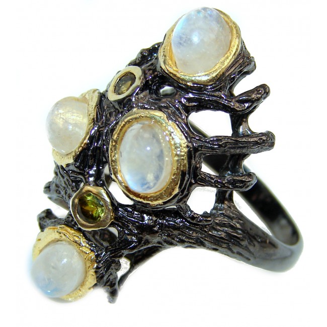 Best quality Genuine Fire Moonstone black rhodium over .925 Sterling Silver handcrafted ring size 9 3/4