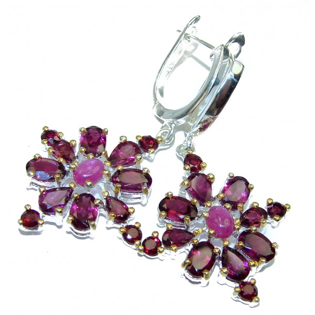 Spectacular Kashmir Ruby .925 Sterling Silver handcrafted earrings