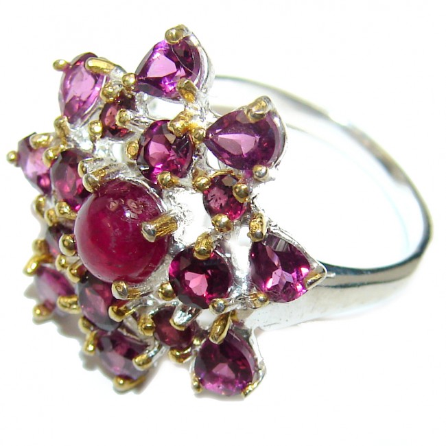 Authentic 6.5 carat Ruby 2 tones .925 Sterling Silver handcrafted ring; s. 7 1/4