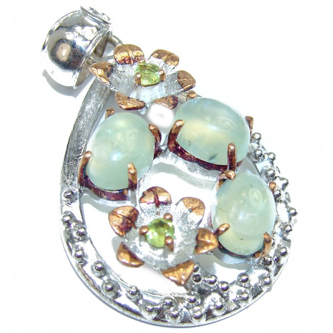 Royal quality genuine Prehnite 18K Gold over .925 Sterling Silver handcrafted Pendant