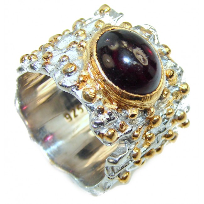 Floral Design Ruby 2 tones .925 Sterling Silver handcrafted ring; s. 5 1/2