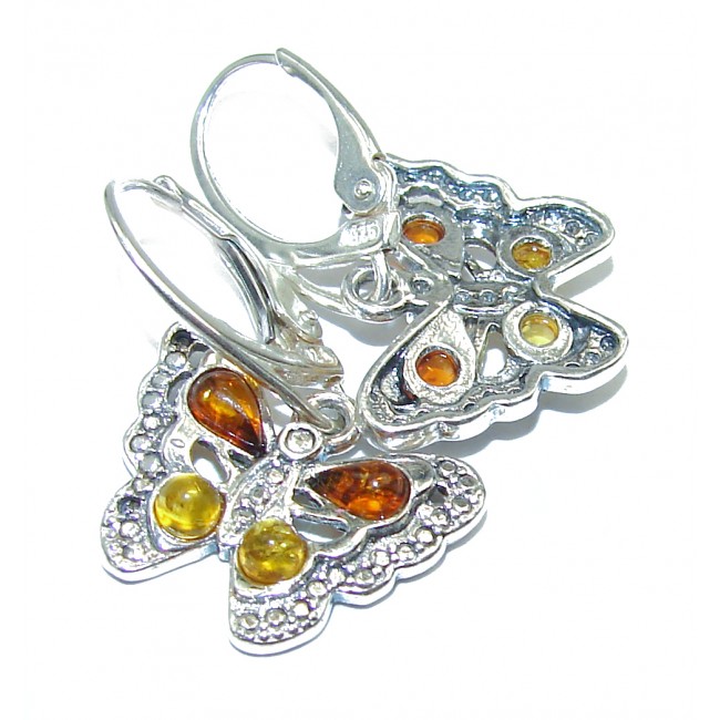 Mesmerizing Butterflies Amber .925 Sterling Silver handmade earrings