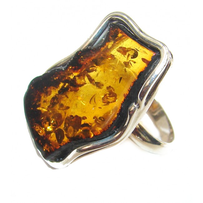 Authentic rare Baltic Amber .925 Sterling Silver handcrafted ring; s. 9