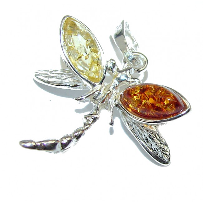 Dragonfly Baltic Polish Amber Enamel .925 Sterling Silver handcrafted Pendant