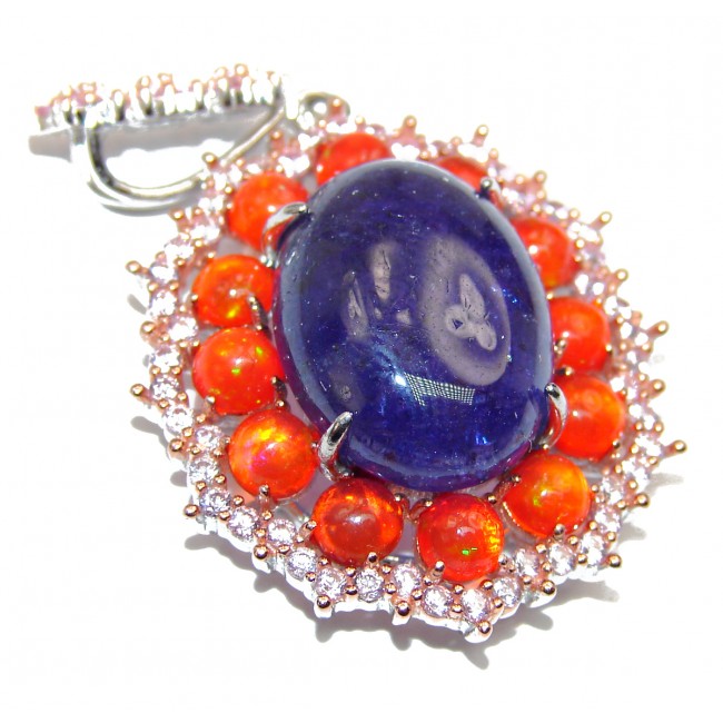 Authenic Tanzanite Mexican Opal 14K White Gold over .925 Sterling Silver handmade Pendant