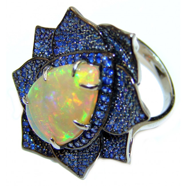 Superior quality Ethiopian Opal Sapphire .925 Sterling Silver handcrafted Ring size 9
