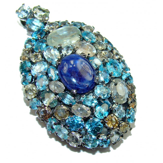 Genuine Sapphire .925 Sterling Silver handmade Pendant - Brooch