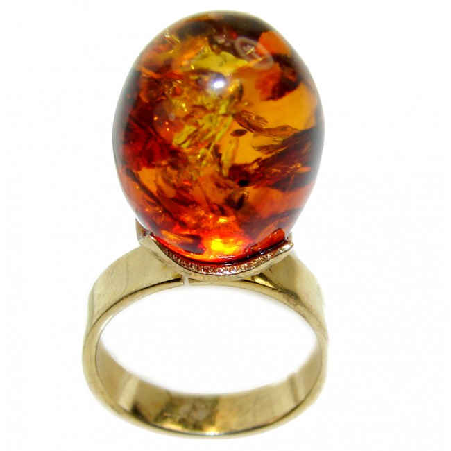 Authentic rare Baltic Amber 14K Gold over .925 Sterling Silver handcrafted ring; s. 9 1/4