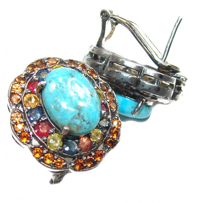 Mesmerizing Turquoise Sapphire .925 Sterling Silver handmade earrings