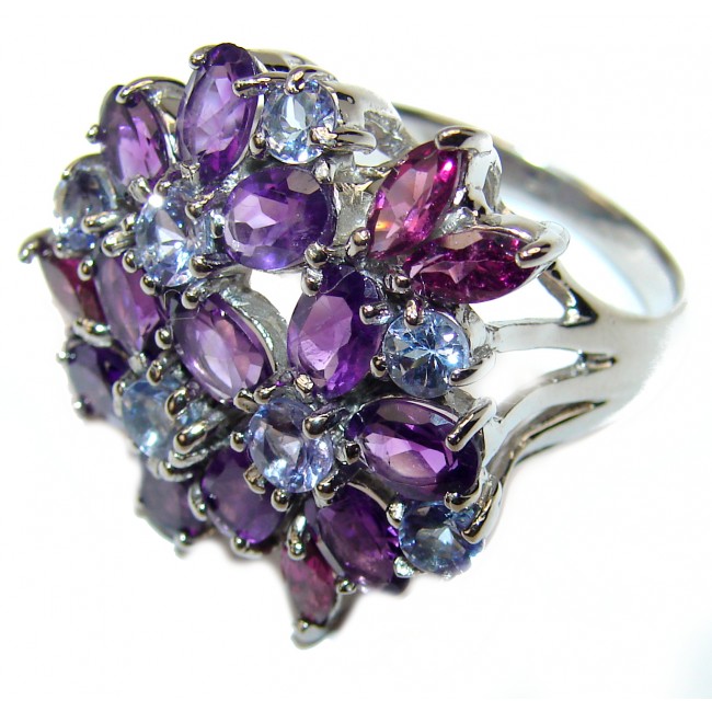 Purple Beauty 12.5 carat authentic Amethyst black rhodium over .925 Sterling Silver Ring size 9