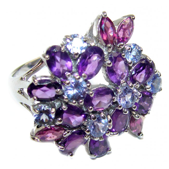 Purple Beauty 12.5 carat authentic Amethyst black rhodium over .925 Sterling Silver Ring size 9