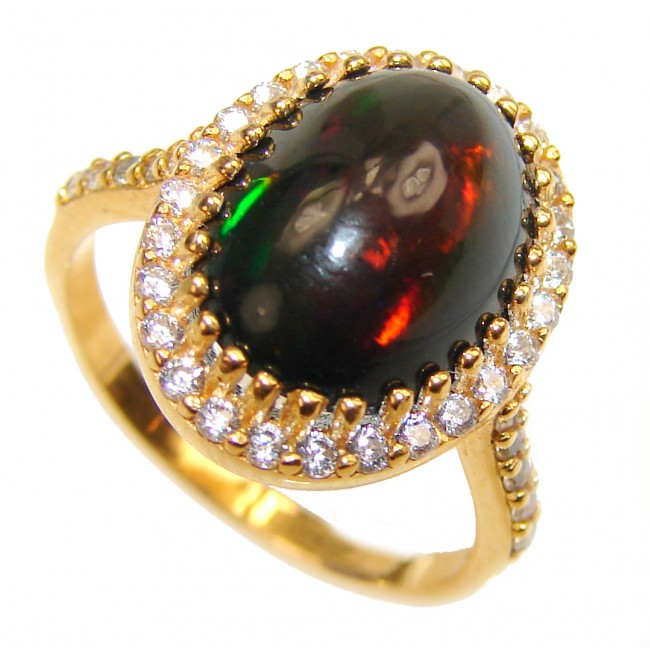 Vintage Design 14.6ctw Genuine Black Opal 18K Gold over .925 Sterling Silver handmade Ring size 8