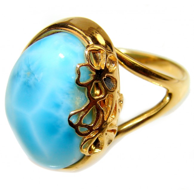 18.6 carat Larimar 18K Gold over .925 Sterling Silver handcrafted Ring s. 8