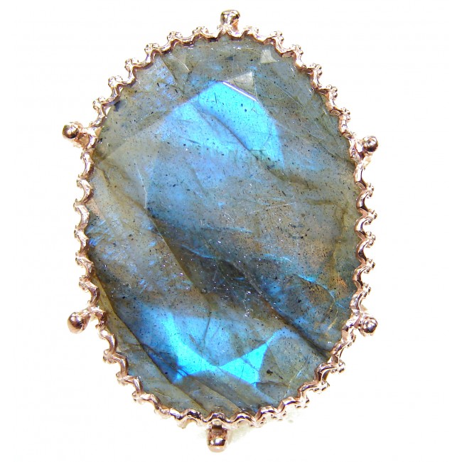 Precious 16.5 carat faceted shimmering Labradorite 14K Rose Gold over .925 Sterling Silver handcrafted ring size 8 1/2