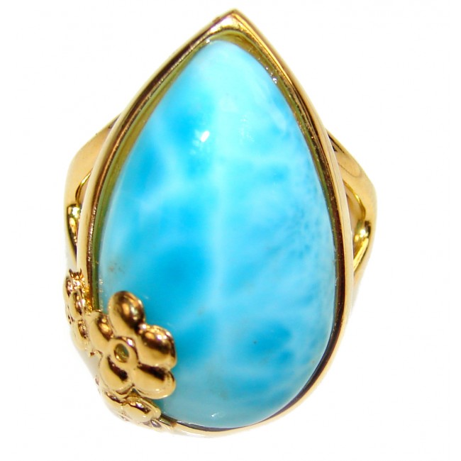 18.6 carat Larimar 18K Gold over .925 Sterling Silver handcrafted Ring s. 6 3/4