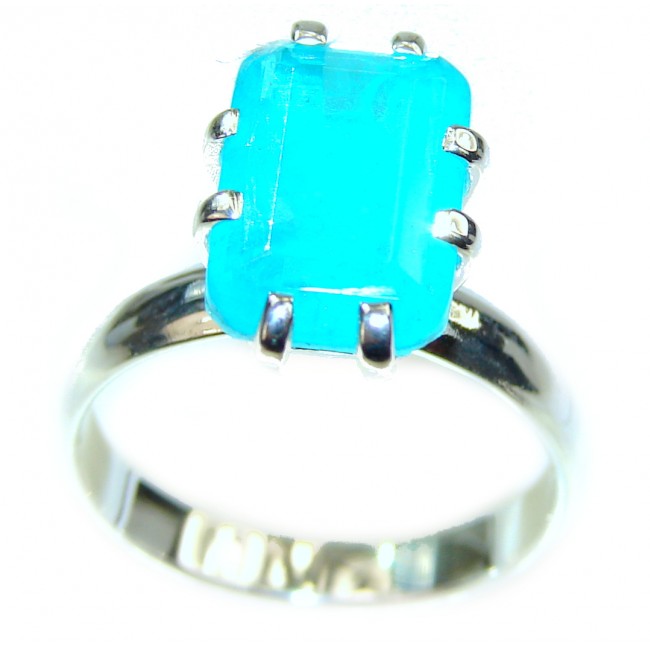 Emerald Cut 5.6ctw Paraiba Tourmaline .925 Sterling Silver handcrafted Statement Ring size 5 3/4