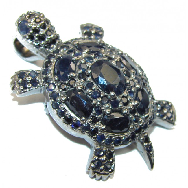 Happy Turtle genuine Sapphire .925 Sterling Silver handcrafted Pendant brooch
