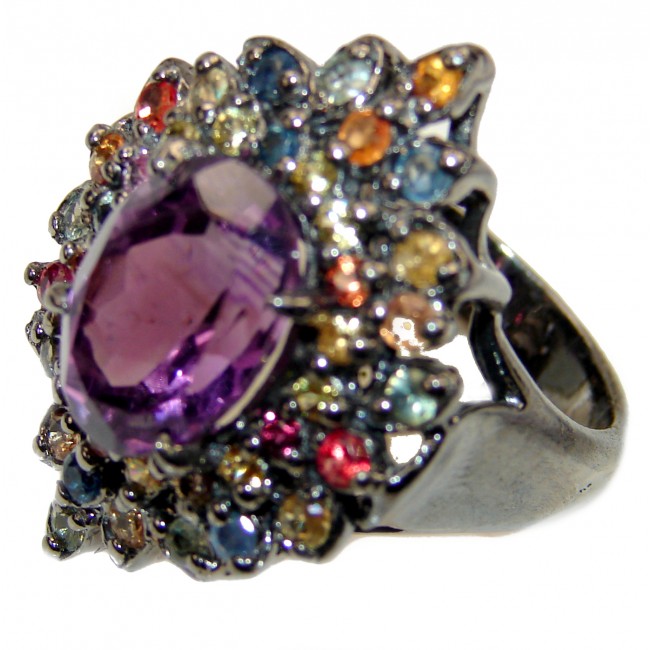 Purple Beauty authentic Amethyst black rhodium over .925 Sterling Silver Ring size 8 3/4