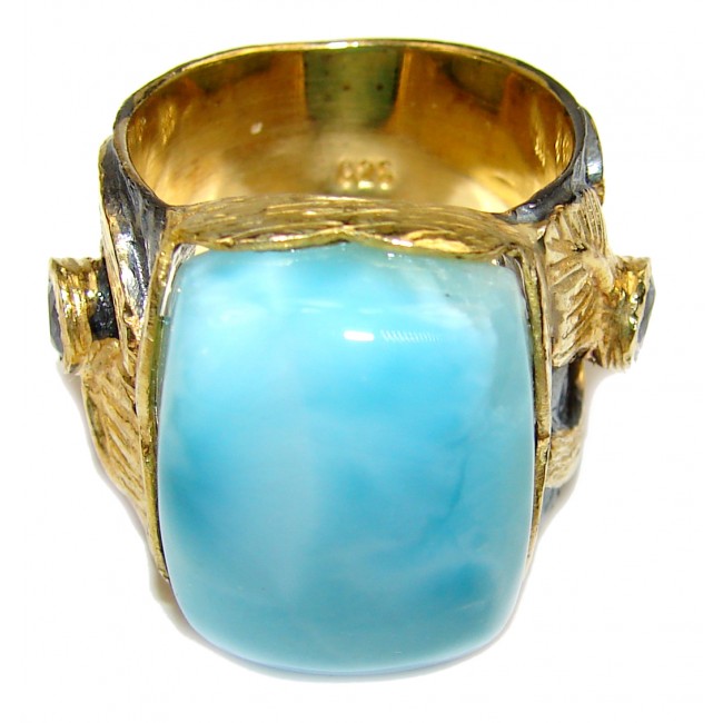 18.6 carat Larimar 18K Gold over .925 Sterling Silver handcrafted Ring s. 8