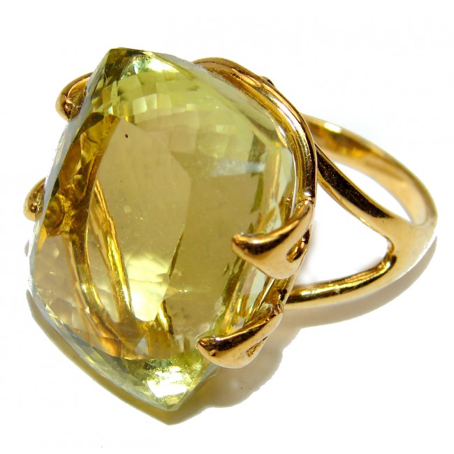 Royal Design 88ct Lemon Topaz 18K yellow Gold .925 Sterling Silver handmade ring size 7 3/4