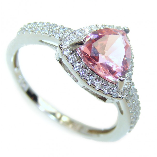 Authentic volcanic trillion cut Morganite .925 Sterling Silver ring s. 7 1/4